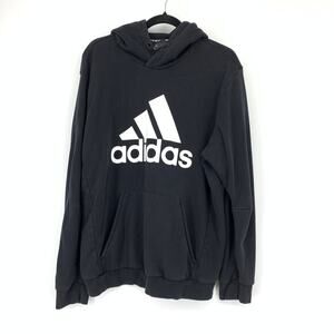 Adidas Pullover Hoodie Men's L Black Sweatshirt White Graphic Logo
